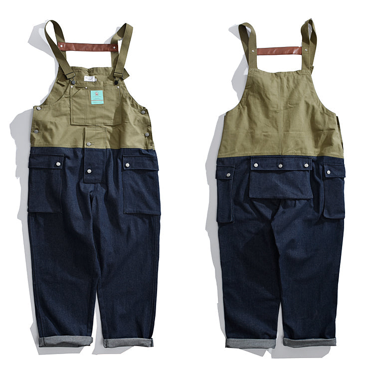 Aule Color Block Denim Overalls