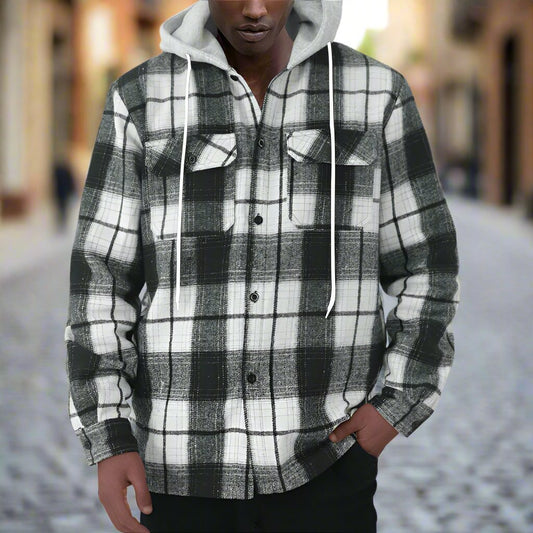 Aule Plannel Check Hooded Shirt