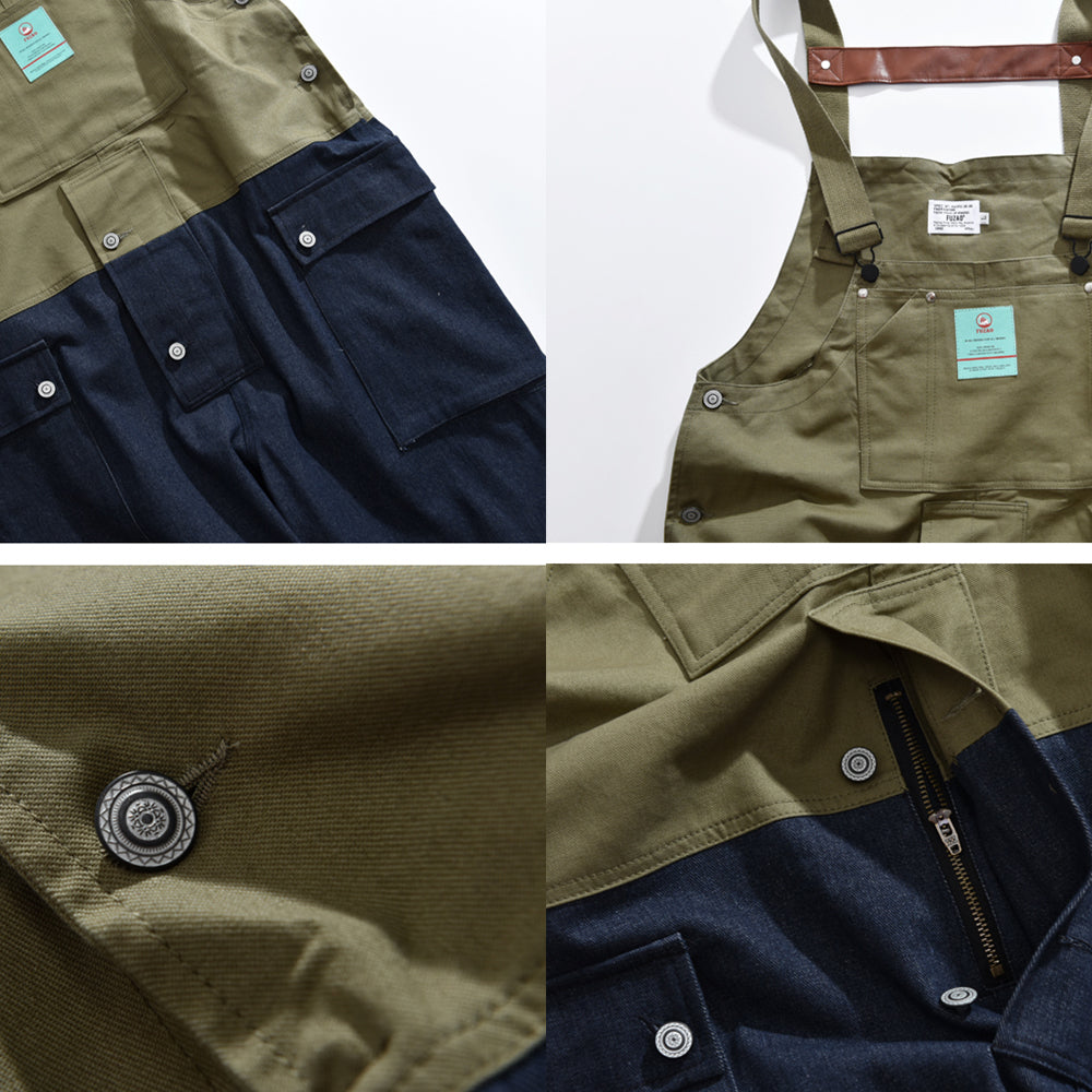 Aule Color Block Denim Overalls