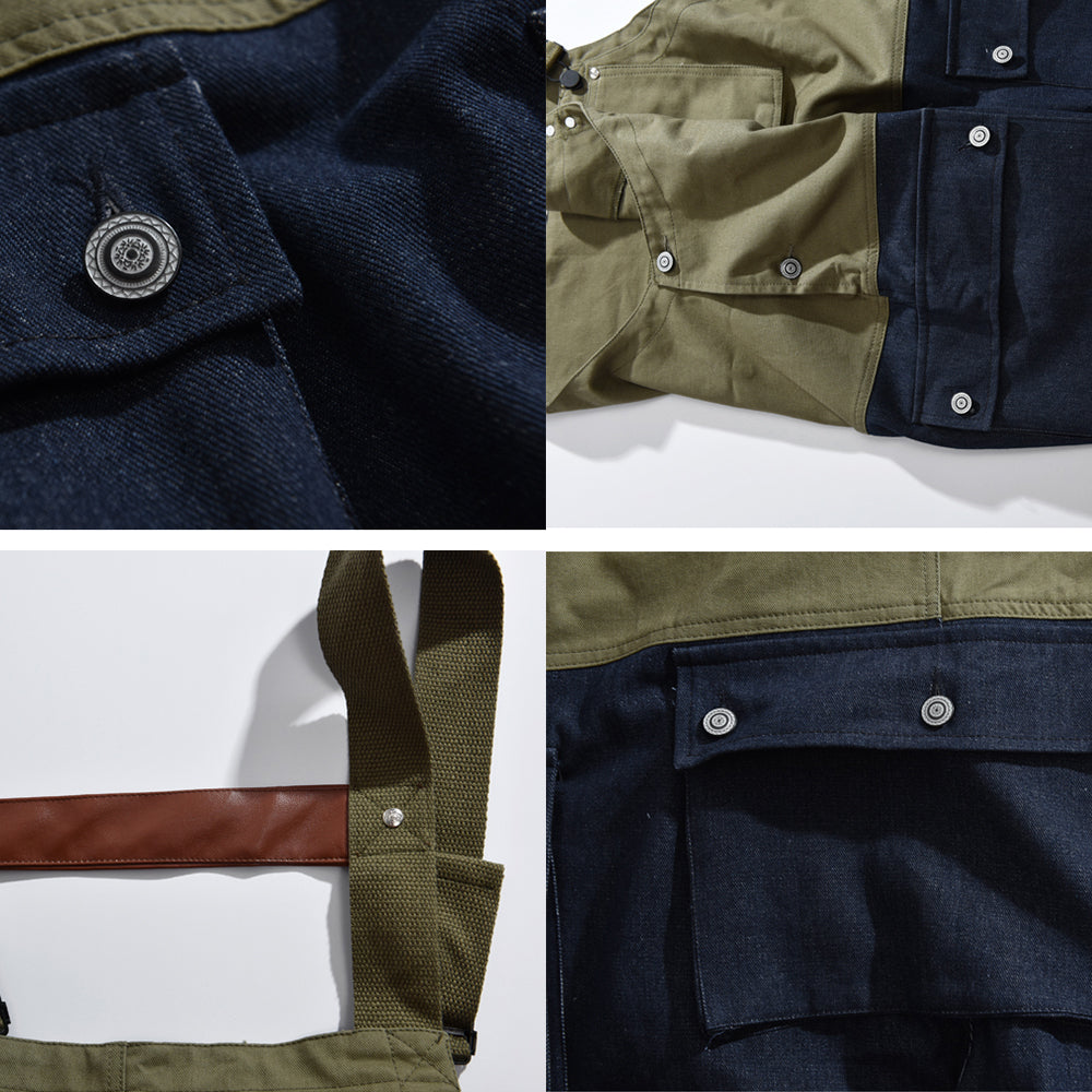 Aule Color Block Denim Overalls